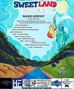  Sweet Land of Liberty Music Festival poster with Hicks & Funfsinn listed as sponsor