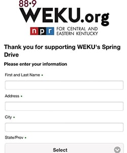 Image displaying 88.9 Weku.org Spring Drive donation form 