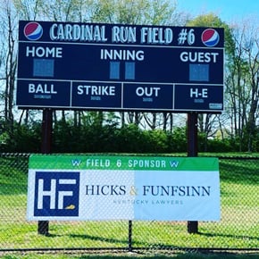 Photo of Hicks & Funfsinn banner in Field Six 